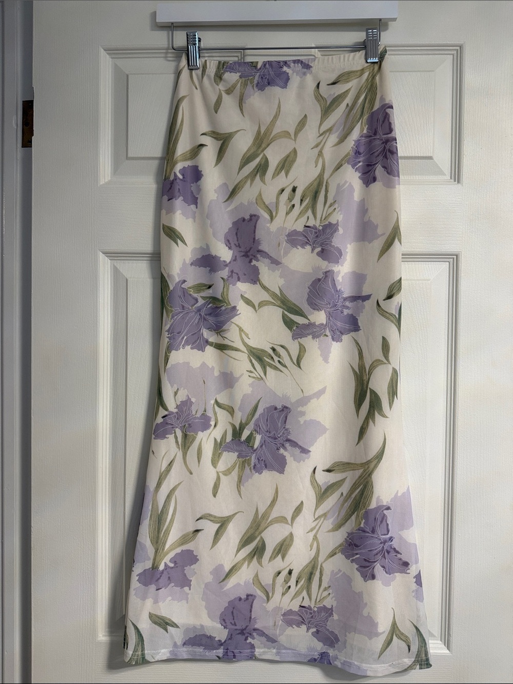 Vintage Cream Maxi Skirt with Lavender Floral Print